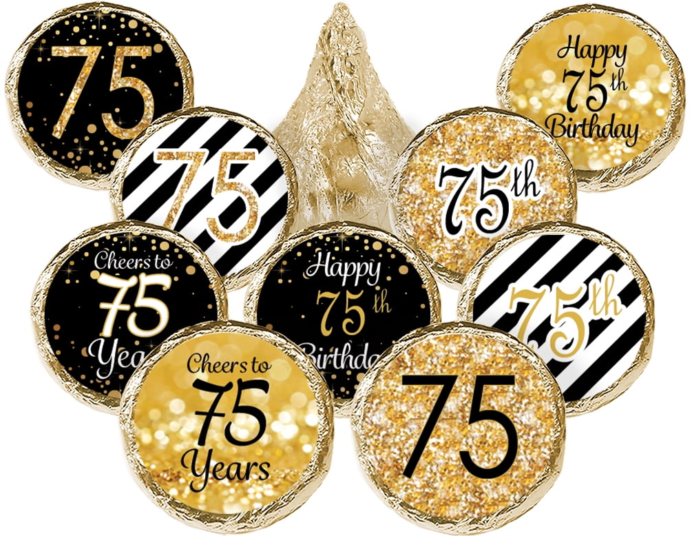 Distinctivs Black and Gold 75th Birthday Kisses Stickers, 180 Party Favor Labels - Walmart.com